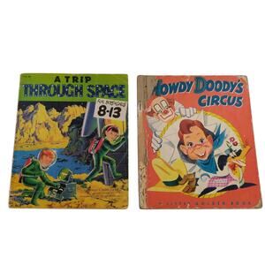 VTG Children's Book Lot 2 PC Howdy Doody Circus 1950 A Trip Through Space 1954